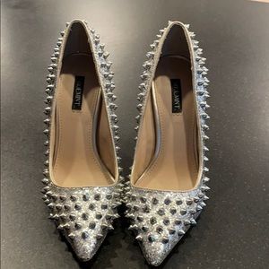 Shoemint | Zoe | sz 7 |spiked silver glitter heels
